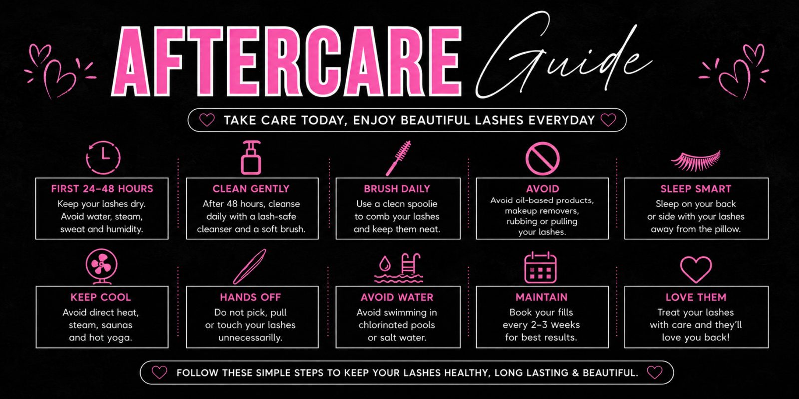 Lash extension aftercare guide — how to clean and care for your lashes after your appointment at Jolie Lash House